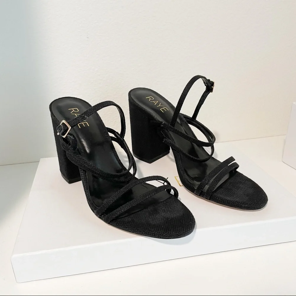 RAYE Black Strappy Block Heel Sandals